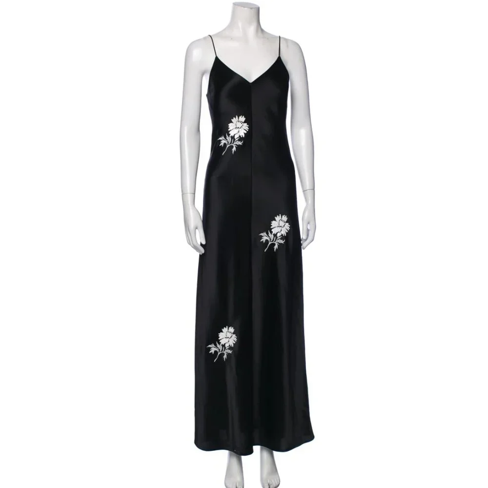 Tory Burch Satin Embroidered Slip Dress Tory Burch size 2 regular fits 4-6